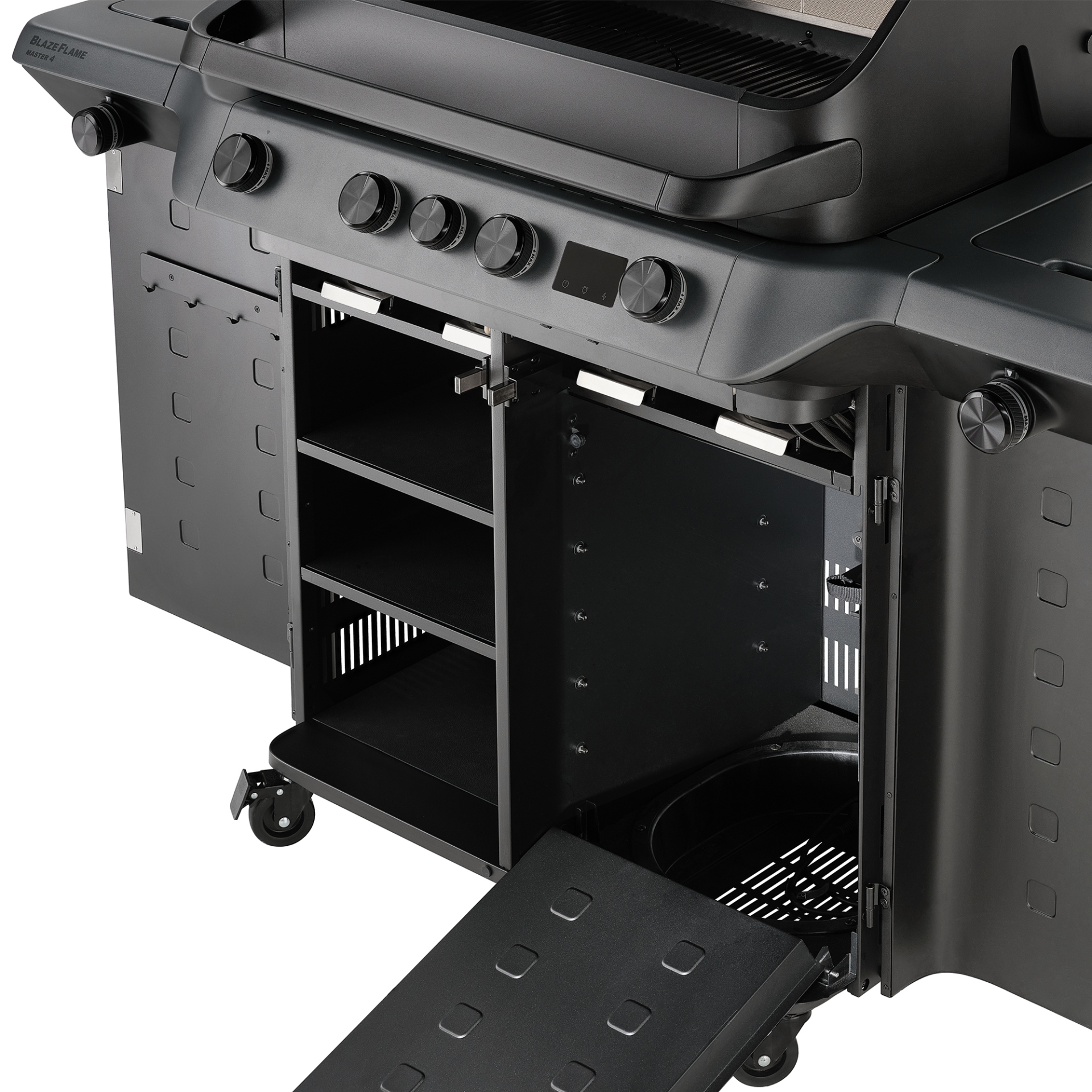 Rösle Blazeflame Master 4 detailansicht stauraum, türen offen Rösle Blazeflame Master 4 detailansicht stauraum, türen offen